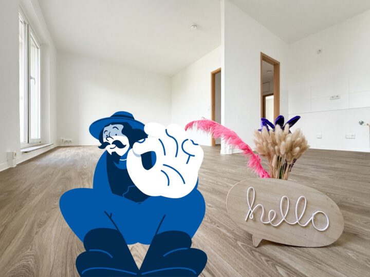 Wohnzimmer mit offener Küche